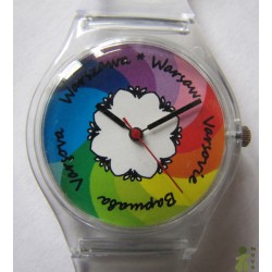 Zegarek warszawski z kolorowymi napisami - przezroczysty